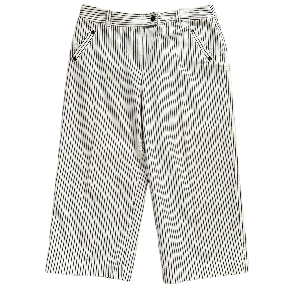 Peck & Peck Weekend Women's White Blue Striped Wide Leg Crop Pants Sz. 14